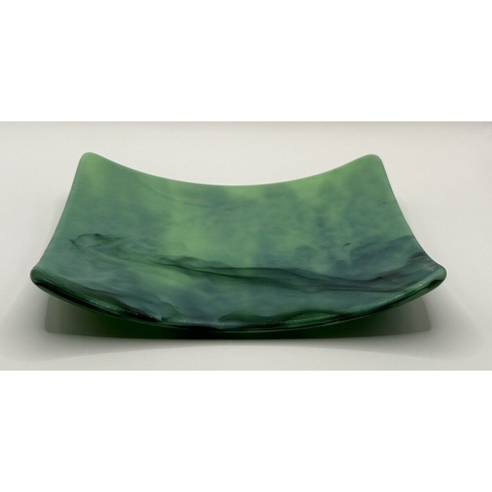 Green Art Glass Trinket Dish Matte finish on‎ top 6.5 in x 5.25 in.
